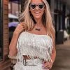Gypsy Waltz Miami Rhinestone Fringe Top In White Clothing