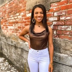 Gypsy Waltz Hedley Shimmer Body Suit In Brown Tops