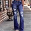 Gypsy Waltz Clothing Chireno Distressed Denim Flare Jeans In Dark Wash