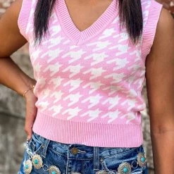 Gypsy Waltz Baird Sweater Vest Top In Pink