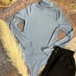 Gypsy Waltz Tops Sanford Turtleneck Body Suit In Blue