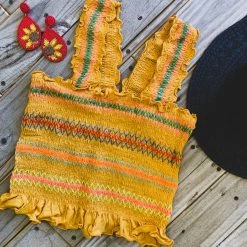 Gypsy Waltz Clearance Hilltop Smocked Crop Tank Topp In Mustard - FINAL SALE 7 Gypsy Waltz Clearance Hilltop Smocked Crop Tank Topp In Mustard - FINAL SALE