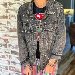 BIBI The Arlington Rhinestone Denim Jacket In Black