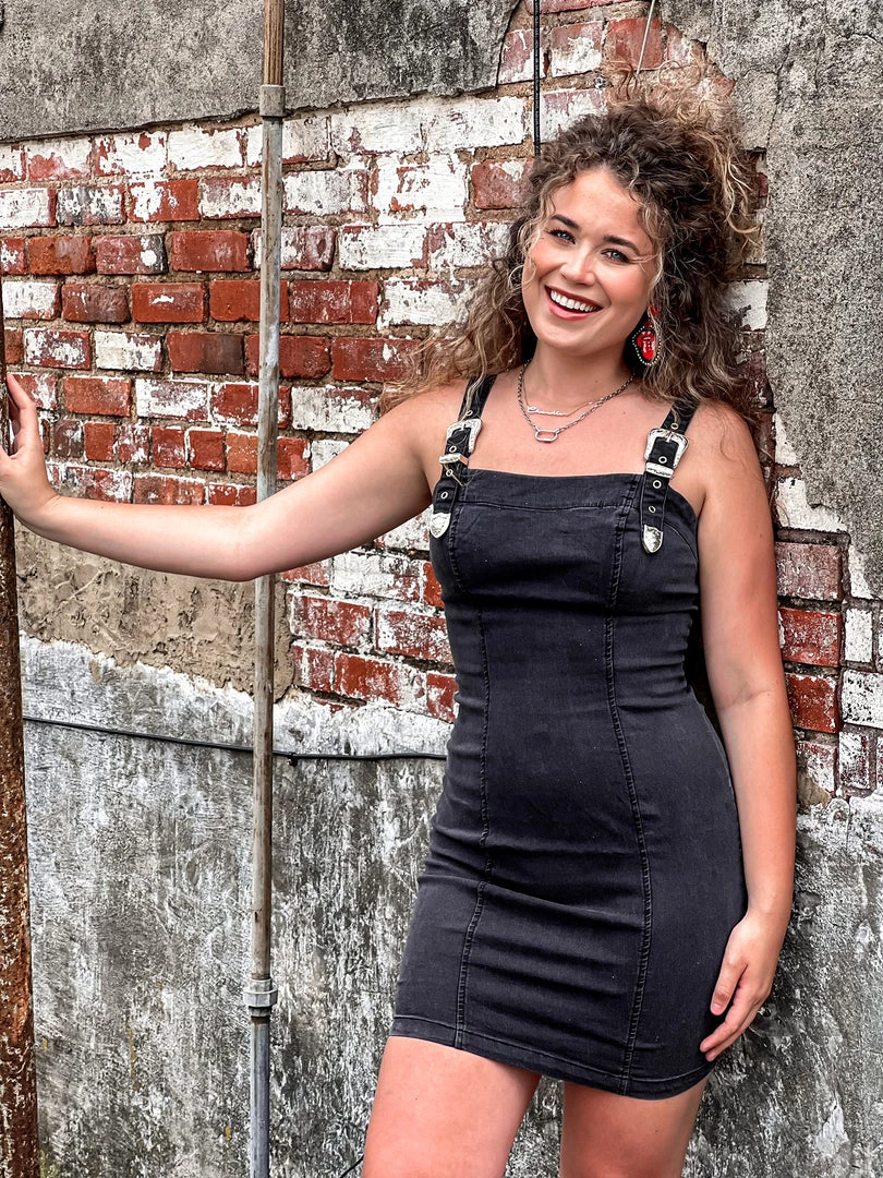 Gypsy Waltz Red Lick Denim Buckle Dress In Black 7 Gypsy Waltz Red Lick Denim Buckle Dress In Black