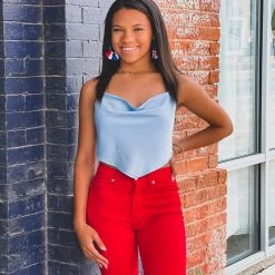 Gypsy Waltz Lipan Satin Top In Blue