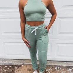 Capella SCREENBUSTER Ruched Two Piece Set In Sage Green