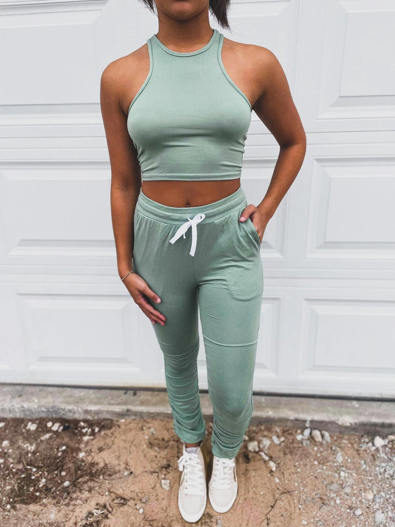 Capella SCREENBUSTER Ruched Two Piece Set In Sage Green 3 Capella SCREENBUSTER Ruched Two Piece Set In Sage Green