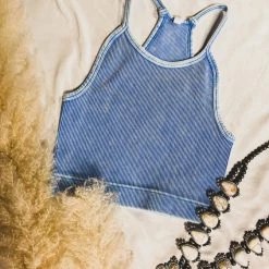 Zenana Wylie Brami Crop Top In Columbia Blue New