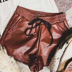Gypsy Waltz Robinson Leather Shorts In Brown