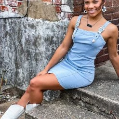 Gypsy Waltz Red Lick Denim Buckle Dress In Light Wash