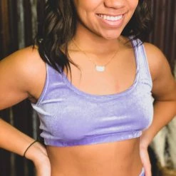 Better Be SCREENBUSTER Velvet Crop Bralette In Purple Special Daily Deals