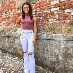 Gypsy Waltz Distressed Ropesville MAGIC Bell Bottoms In White