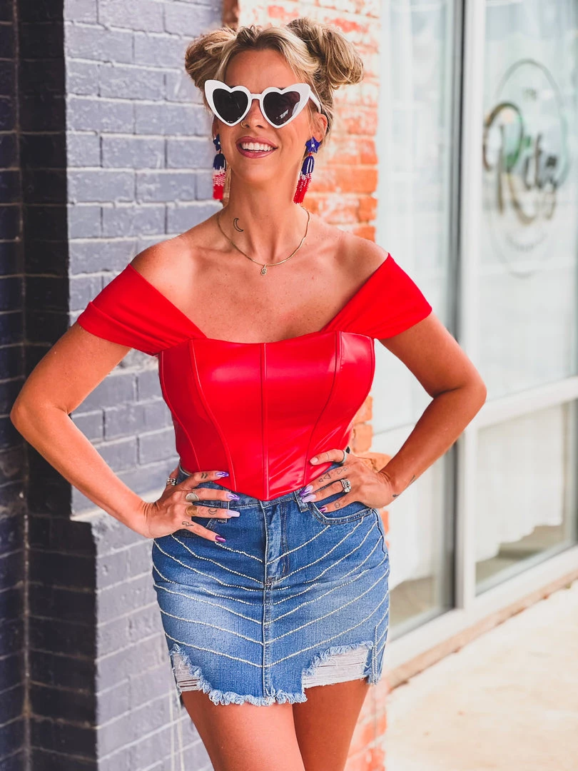 Gypsy Waltz Rankin Leather Top In Red New 8 Gypsy Waltz Rankin Leather Top In Red New