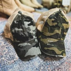 Gypsy Waltz Accessories Blossom Criss Cross Cap In Camo (2 Colors)