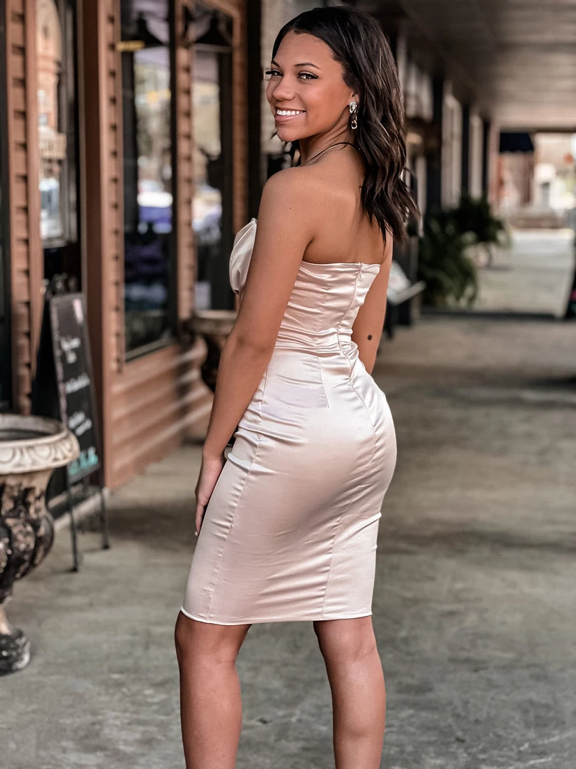 Gypsy Waltz Marshall Champagne Satin Dress 6 Gypsy Waltz Marshall Champagne Satin Dress