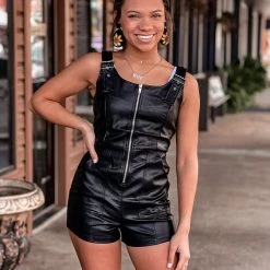 Gypsy Waltz Clothing Richardson Leather Romper In Black