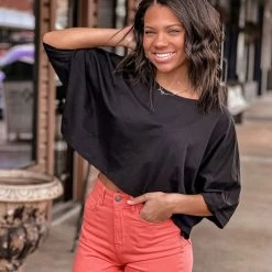 Gypsy Waltz Tops Princeton Crop Tee In Black