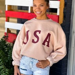 Zenana New Texas City USA Sweatshirt In Dusty Blush