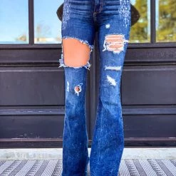 GJG Clothing The Daisetta Bell Bottoms In Dark Wash