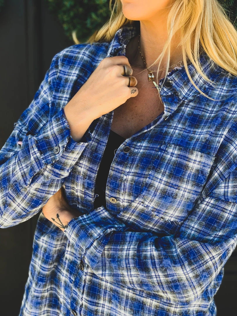La Mel The Rowlett Flannel In Cobalt Blue Clearance 12 La Mel The Rowlett Flannel In Cobalt Blue Clearance
