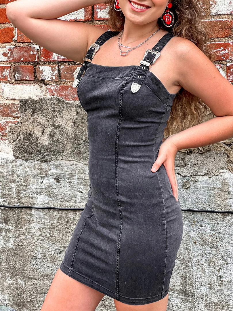 Gypsy Waltz Red Lick Denim Buckle Dress In Black 6 Gypsy Waltz Red Lick Denim Buckle Dress In Black