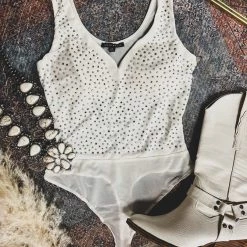 Gypsy Waltz Electra Rhinestone Body Suit In White 8 Gypsy Waltz Electra Rhinestone Body Suit In White