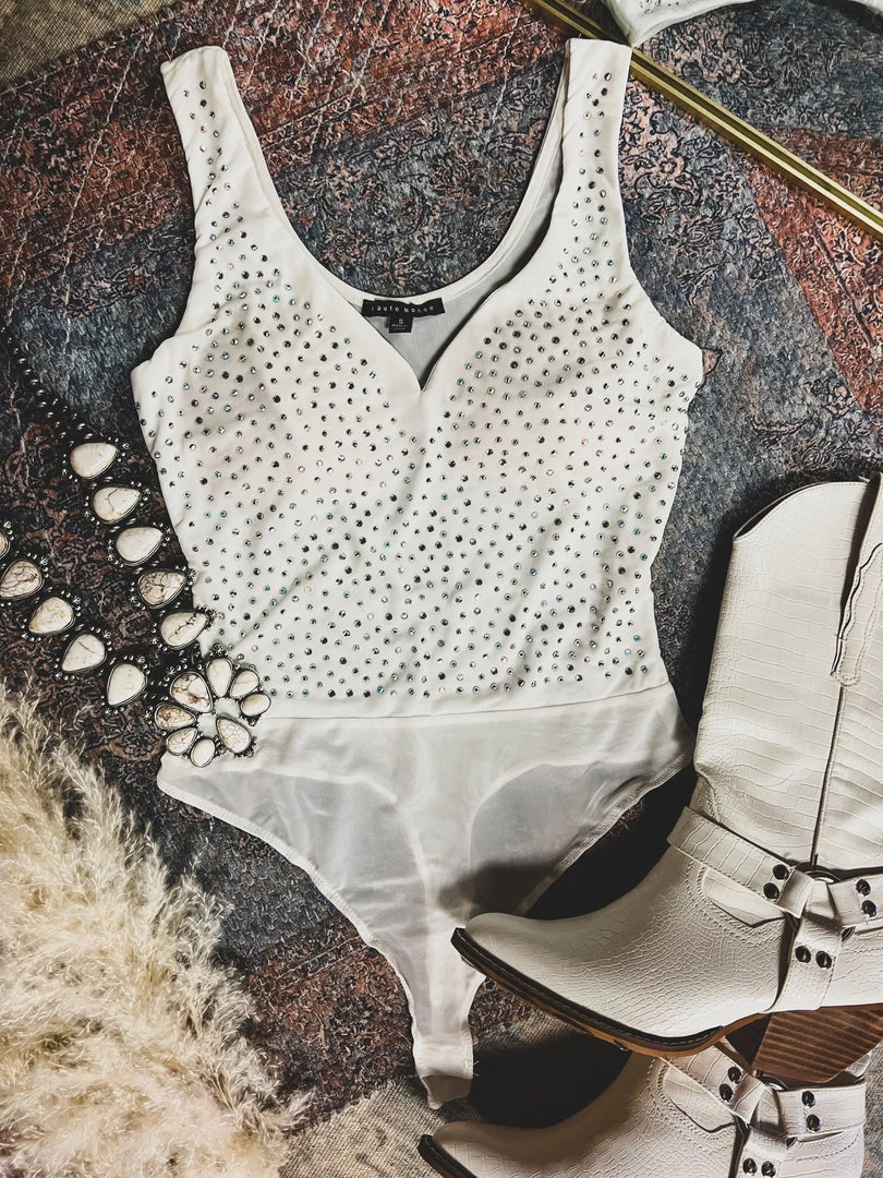 Gypsy Waltz Electra Rhinestone Body Suit In White 5 Gypsy Waltz Electra Rhinestone Body Suit In White