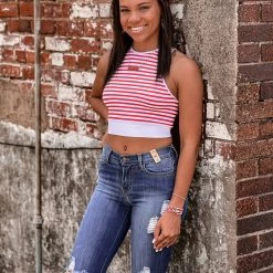 Gypsy Waltz New Pittsburg Striped Top In Red