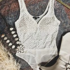 Gypsy Waltz Electra Rhinestone Body Suit In White