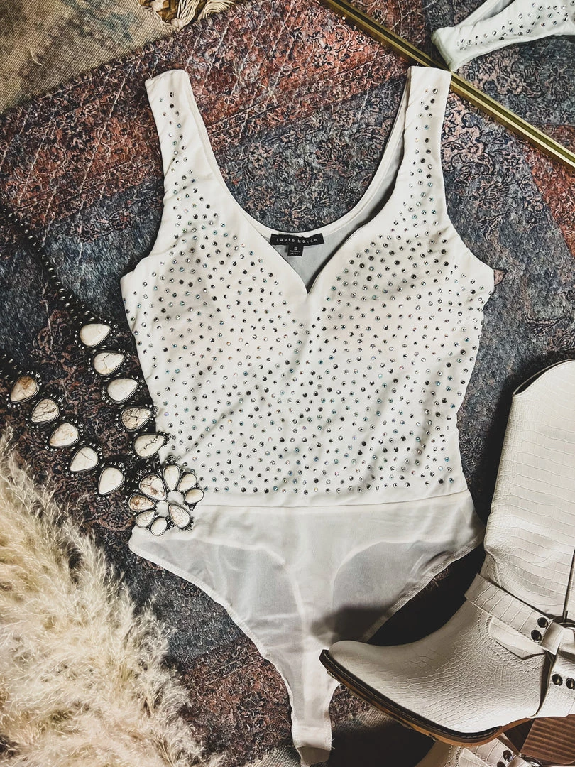 Gypsy Waltz Electra Rhinestone Body Suit In White 3 Gypsy Waltz Electra Rhinestone Body Suit In White