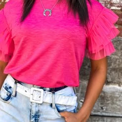 Gypsy Waltz New Jewett Ruffle Sleeve Top In Pink