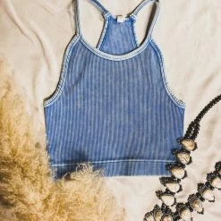 Zenana Wylie Brami Crop Top In Columbia Blue New