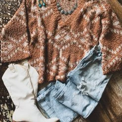 HYFYVE SCREENBUSTER Aztec Knit Sweater In Camel