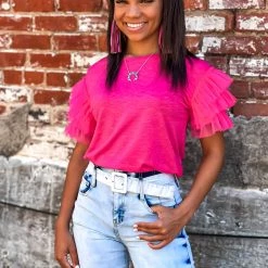 Gypsy Waltz New Jewett Ruffle Sleeve Top In Pink 13 Gypsy Waltz New Jewett Ruffle Sleeve Top In Pink