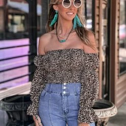 Better Be Santa Rosa Smocked Top In Leopard Print