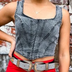 Gypsy Waltz New Lubbock Top In Black Acid Wash