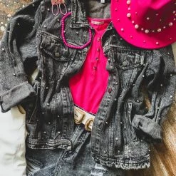 BIBI The Arlington Rhinestone Denim Jacket In Black