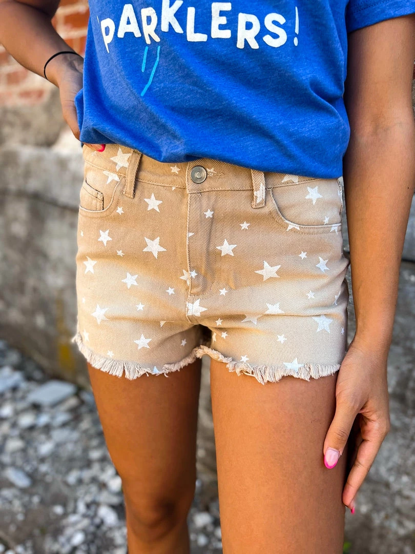 Gypsy Waltz Rising Star Shorts In Tan New 7 Gypsy Waltz Rising Star Shorts In Tan New