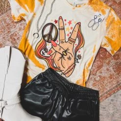 Gypsy Waltz Rainbow Groovy Peace Sign Tee (S-2X) Clothing