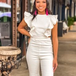 Gypsy Waltz Clothing Caddo Mills Denim Jumpsuit In White