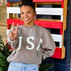 Zenana Texas City USA Sweatshirt In Ash Mocha New