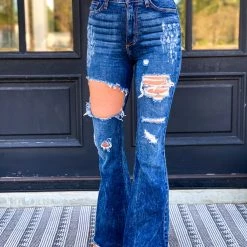 GJG Clothing The Daisetta Bell Bottoms In Dark Wash