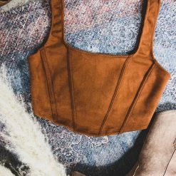 Gypsy Waltz Franklin Suede Crop Top In Cognac