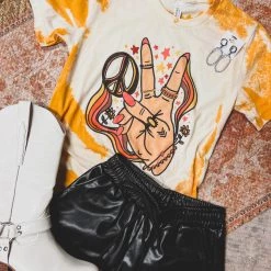 Gypsy Waltz Rainbow Groovy Peace Sign Tee (S-2X) Clothing