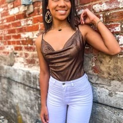 Gypsy Waltz Hedley Shimmer Body Suit In Brown Tops