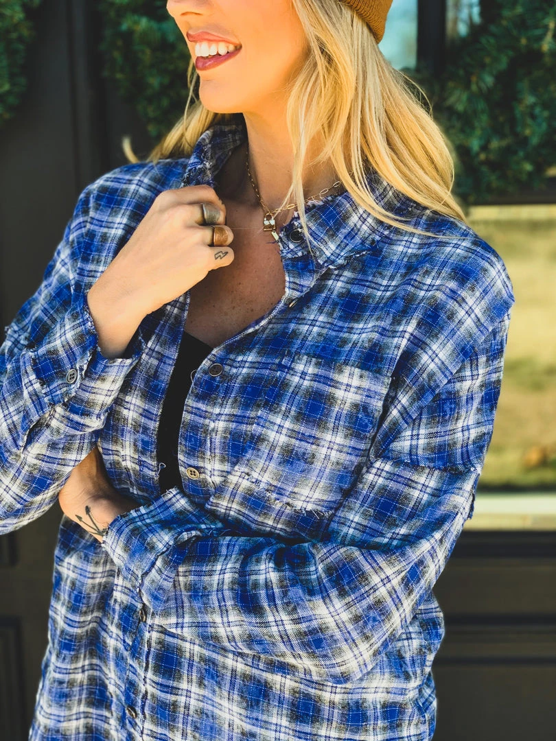 La Mel The Rowlett Flannel In Cobalt Blue Clearance 11 La Mel The Rowlett Flannel In Cobalt Blue Clearance