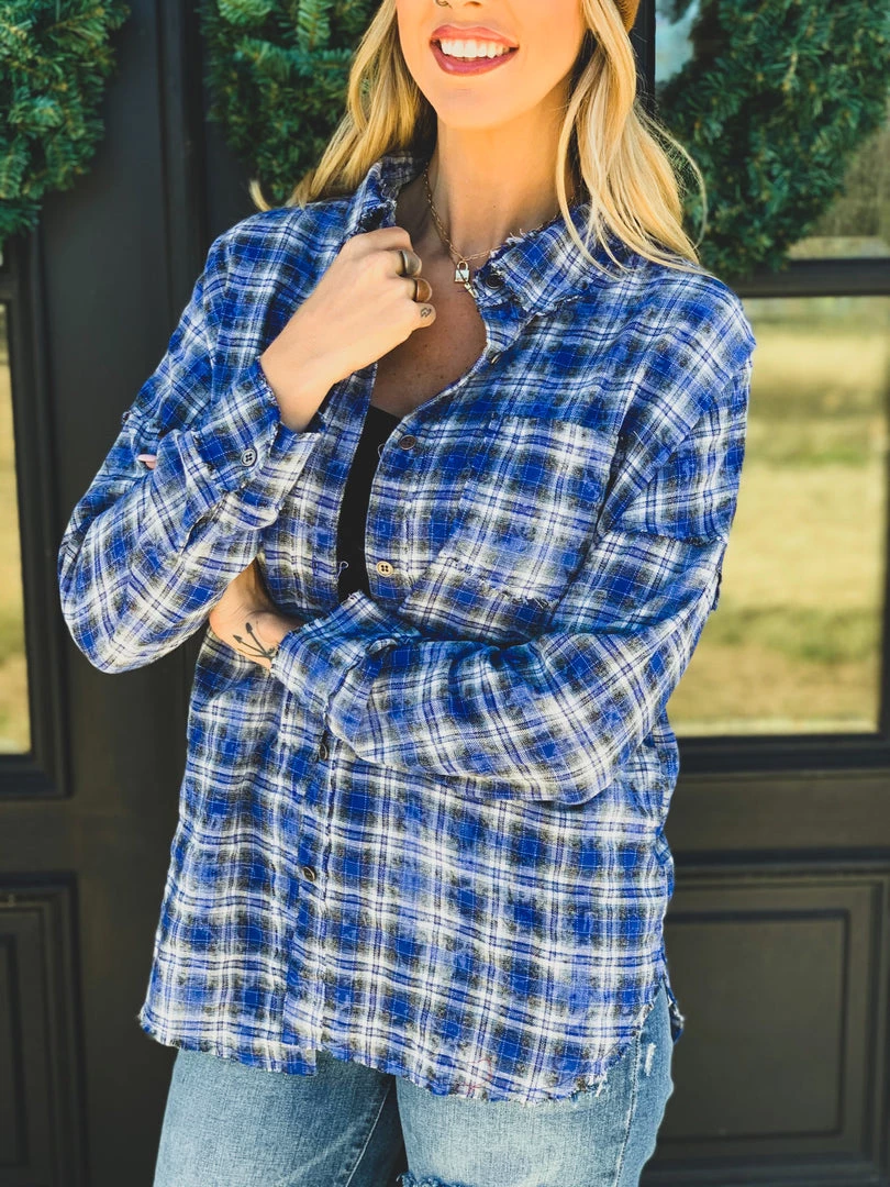 La Mel The Rowlett Flannel In Cobalt Blue Clearance 10 La Mel The Rowlett Flannel In Cobalt Blue Clearance
