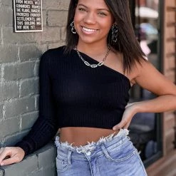 HYFVE Clothing Tyler One Shoulder Top In Black