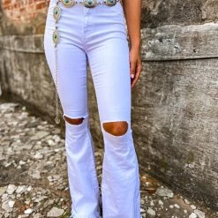Gypsy Waltz Distressed Ropesville MAGIC Bell Bottoms In White
