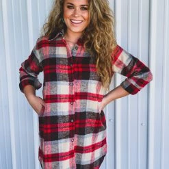 Adora Clothing The Gustine Shirt Dress In Red